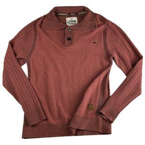 A. Tiziano mens Pullover Henley sweater Red Orange cable Medium M